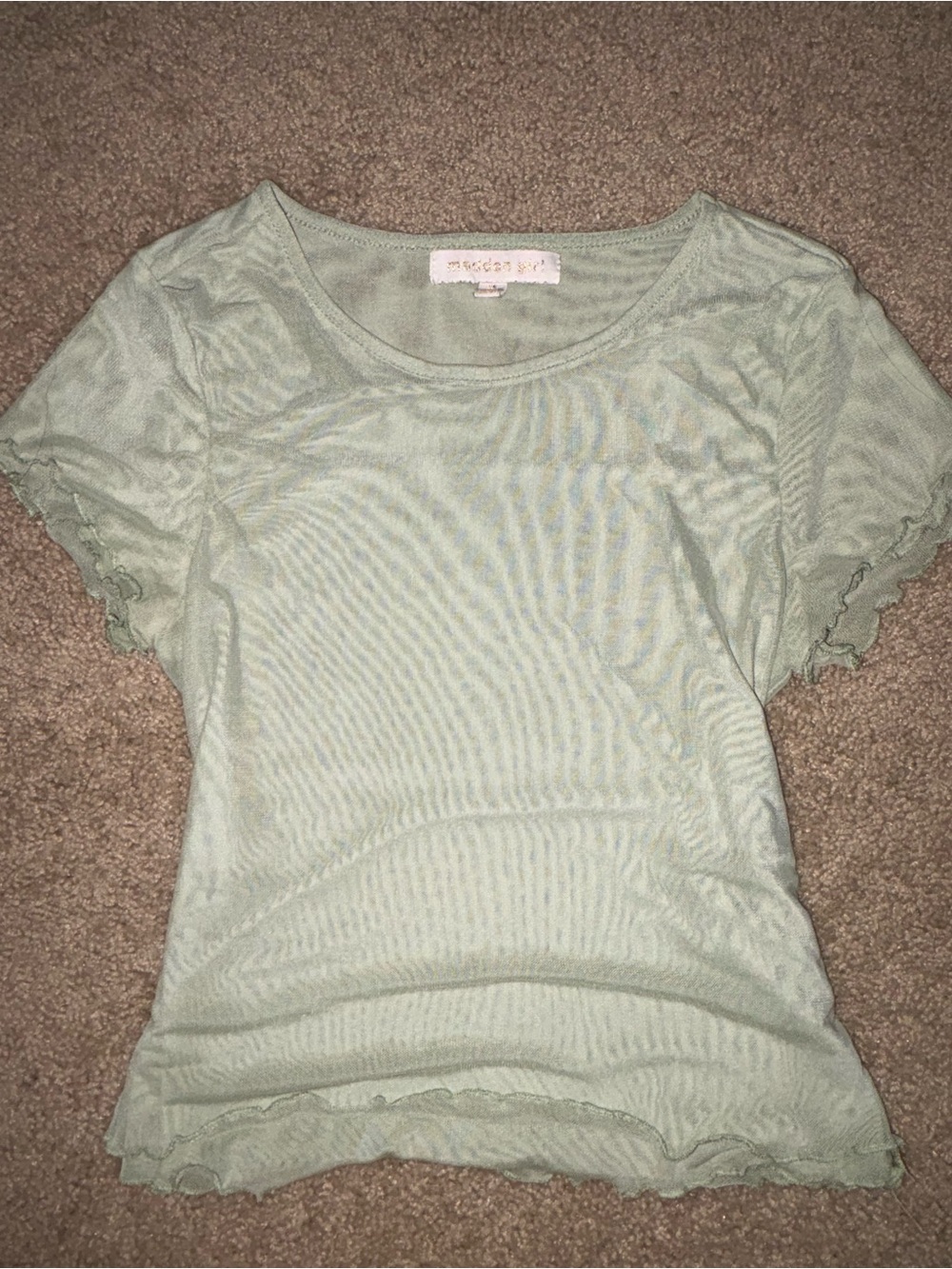Cute Y2K green mesh ruffle crop top size small